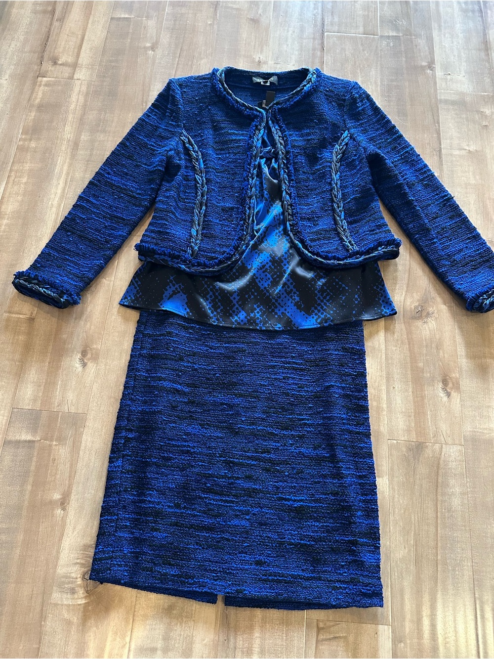 St. John 3 pc Royal Blue Wool Jacket, Top & Skirt Set
